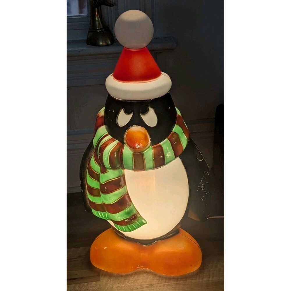 Blow Mold Chilly Willy Christmas Penguin With Red And Green Scarf General Foam